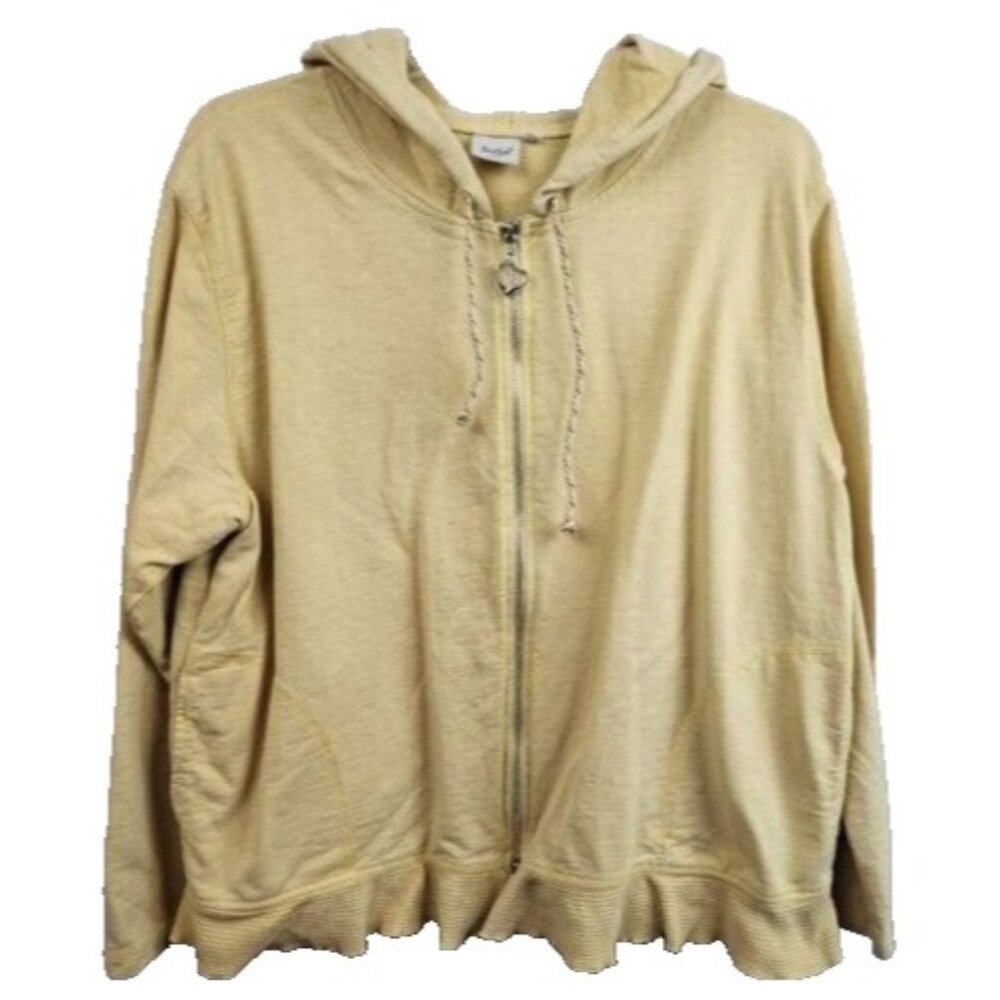 Focus Wpomens Lagenlook Hoodie Large Yellow Full Zip Ruffle Hem Coastal Casual‎